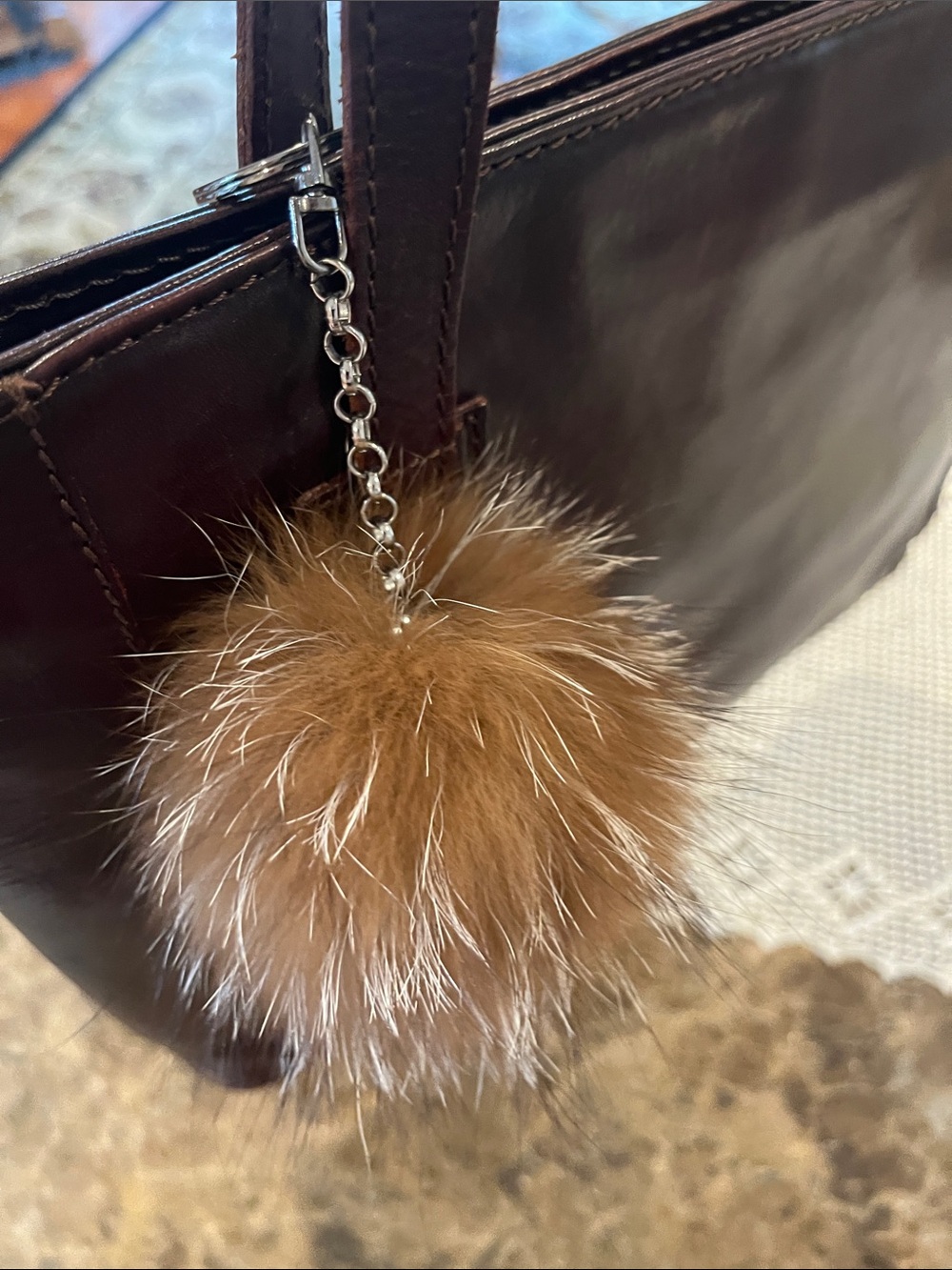 Genuine Fur Ball Large PomPom Bag Charm Keychain